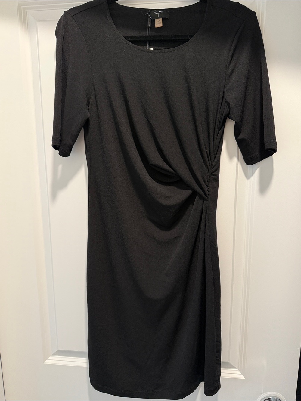 Tahari Black Knot-Detail Midi Sheath Dress